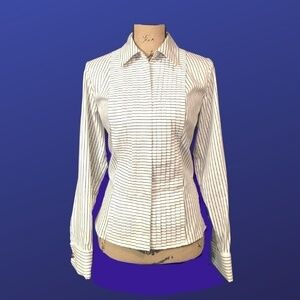 JONES NEW YORK SIGNATURE Pleated Front Blouse, WHITE/BLACK METALLIC, Size M, EUC